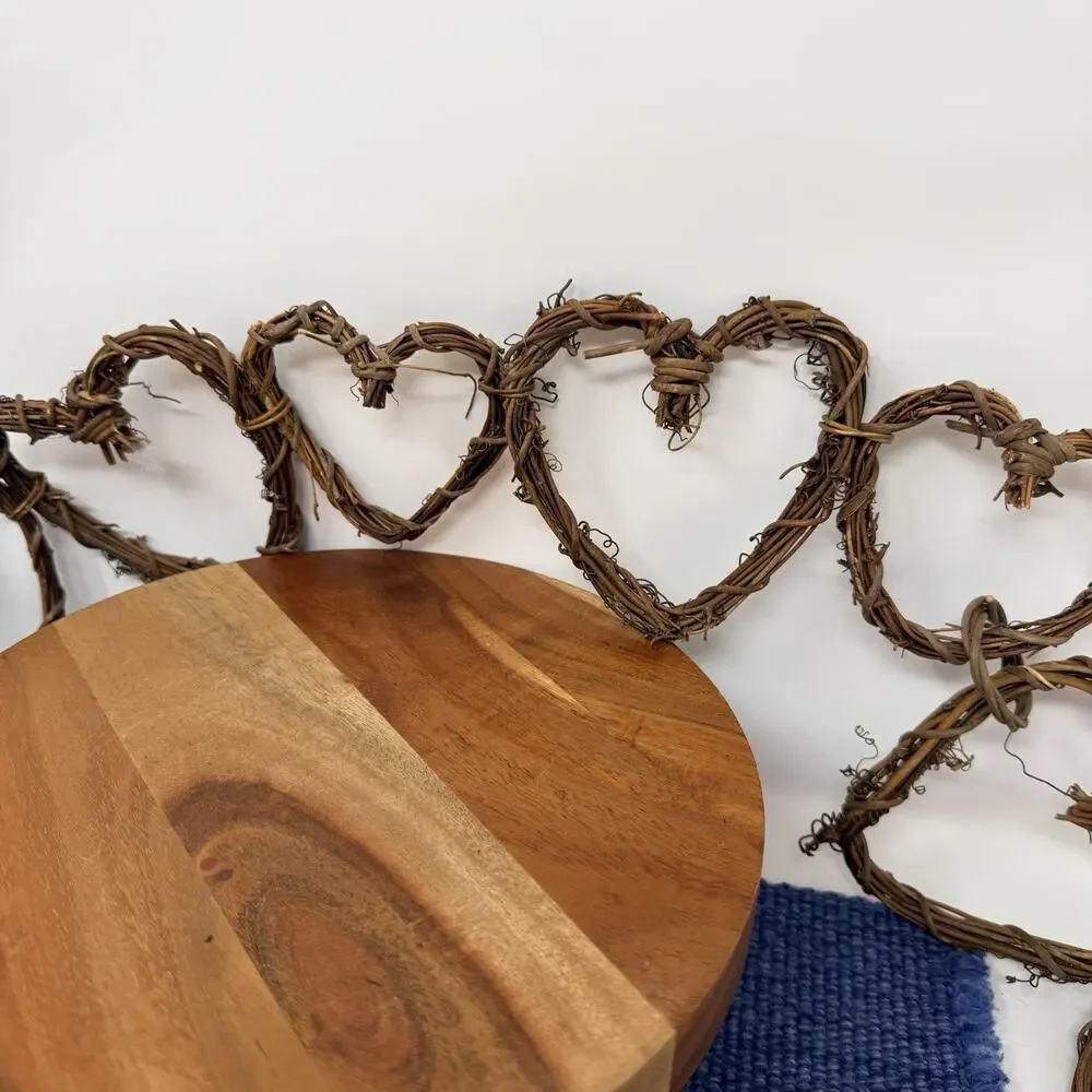 Set of 2 Natural Grapevine Heart 5 Foot Long Each Chain Garlands